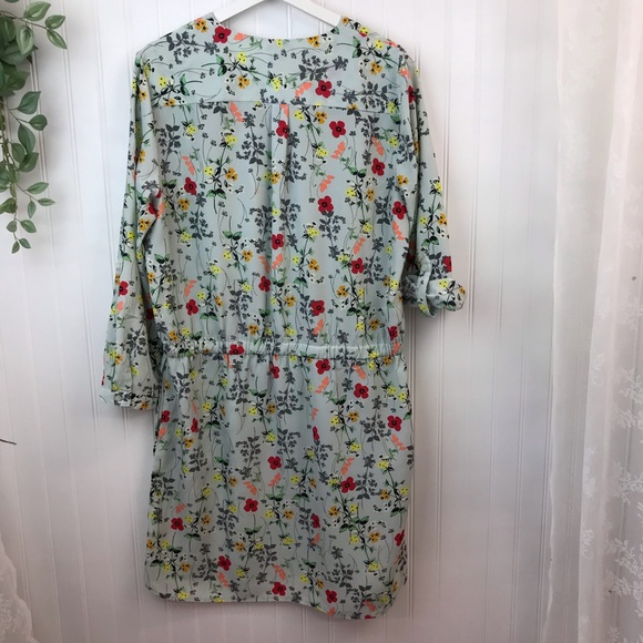 Joe Fresh Green & Red Bright Floral Dress with Roll-Up Sleeves for Spring, SZ L - Picture 11 of 16
